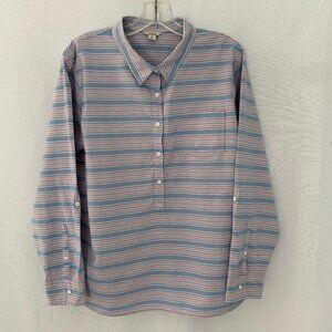 LL BEAN Womens Striped Roll Tab Sleeve Popover Top